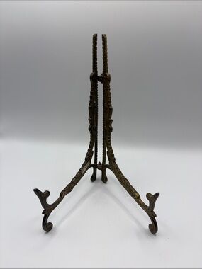 Vintage 7.5" Solid Brass Art Or Plate Easel